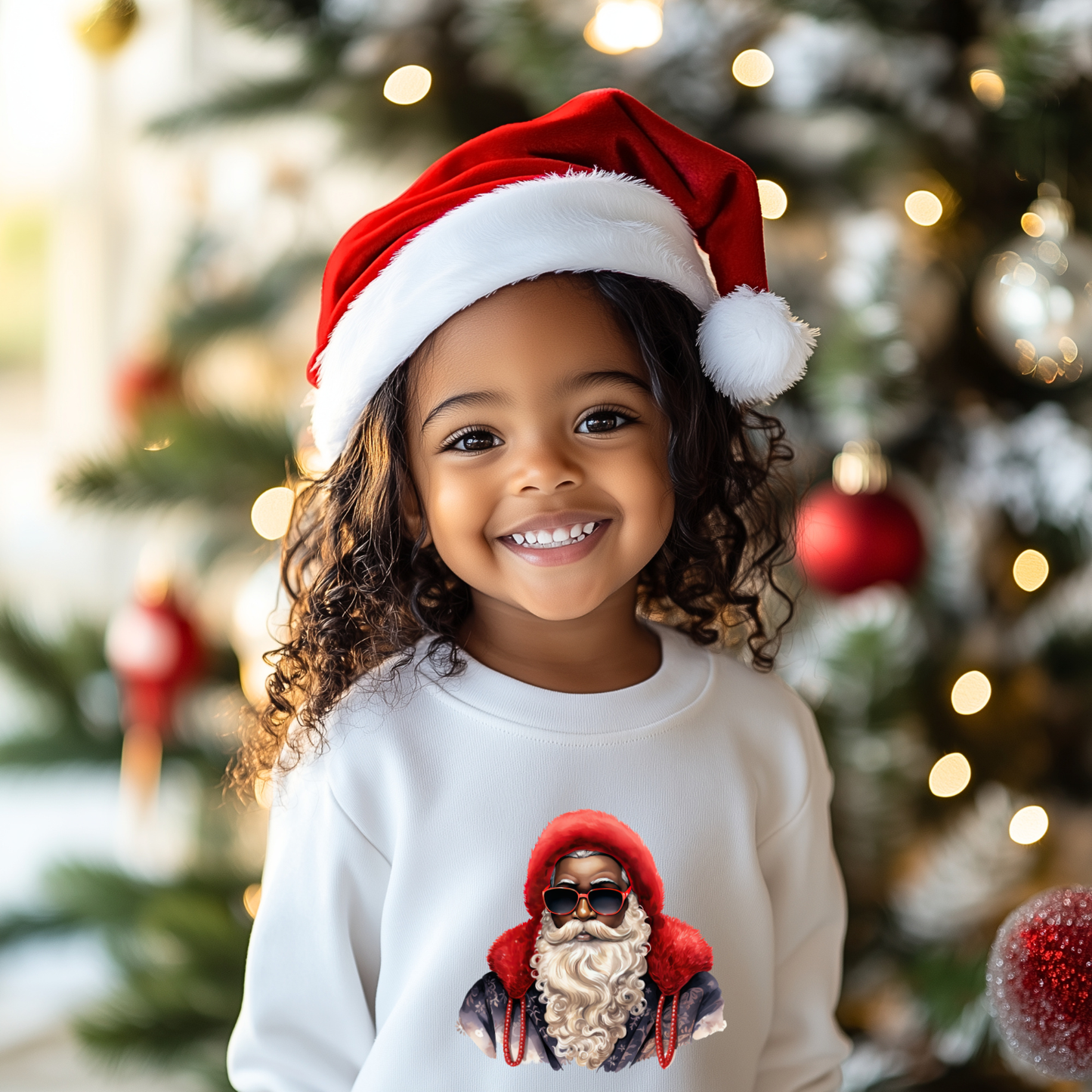 Youth Red Hat Sunglasses Black Santa Crewneck Sweatshirt