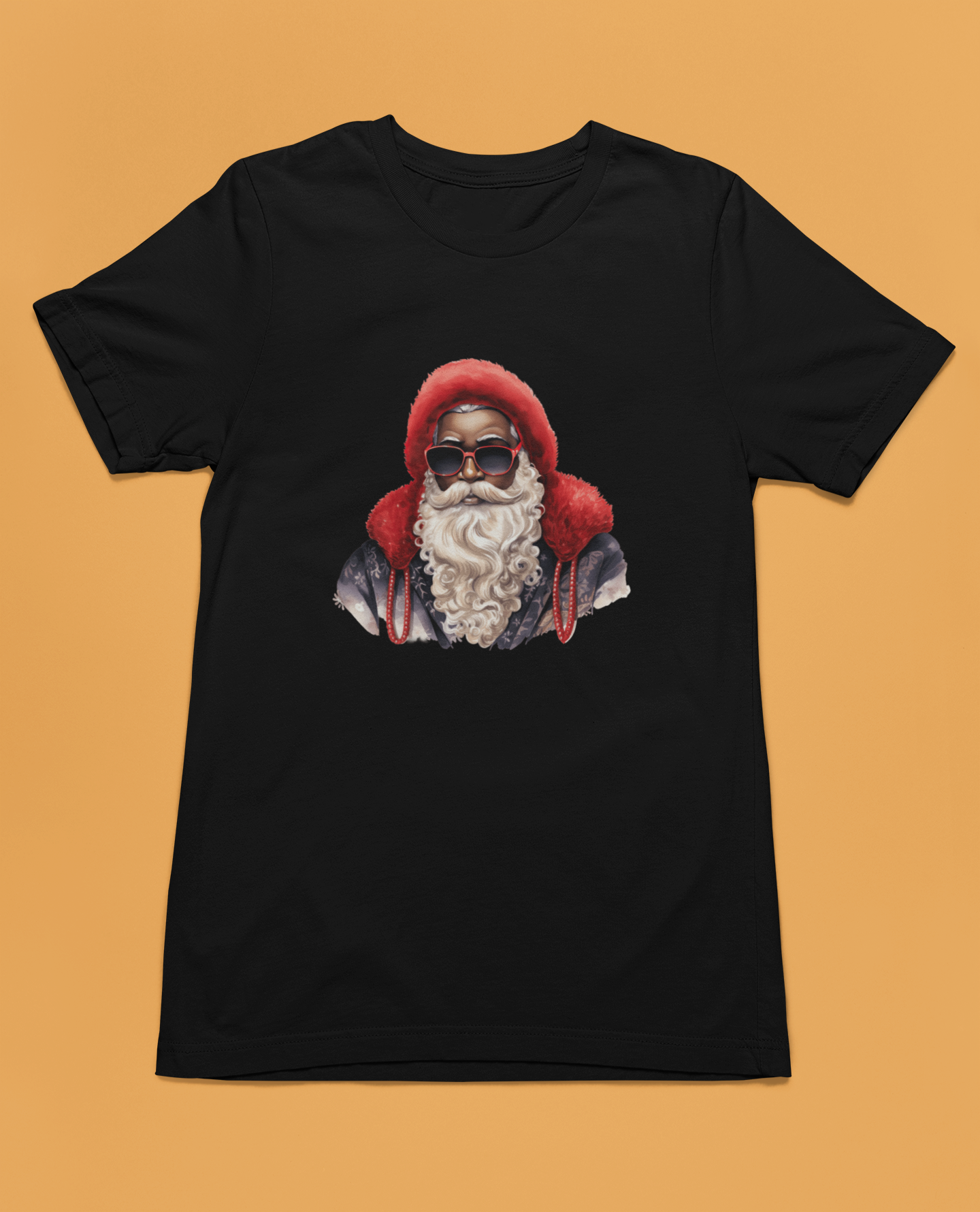Red Hat Sunglasses Black Santa T-Shirt Adult