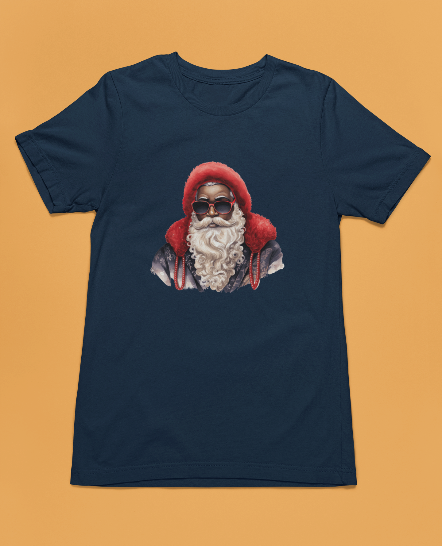 Red Hat Sunglasses Black Santa T-Shirt Adult