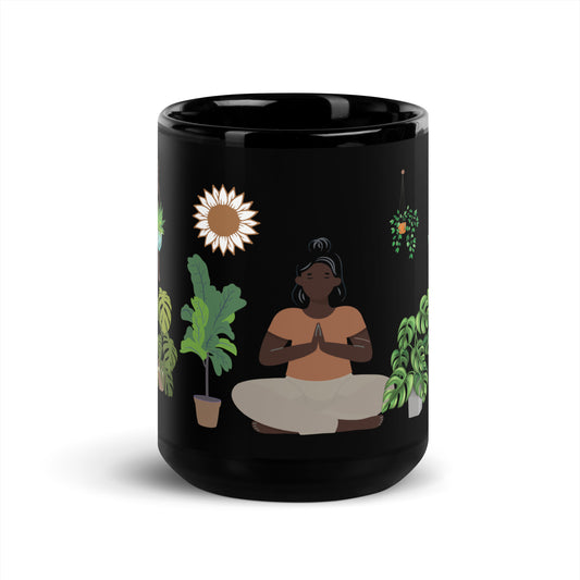Peaceful Journey Plant Lover Black Glossy Mug
