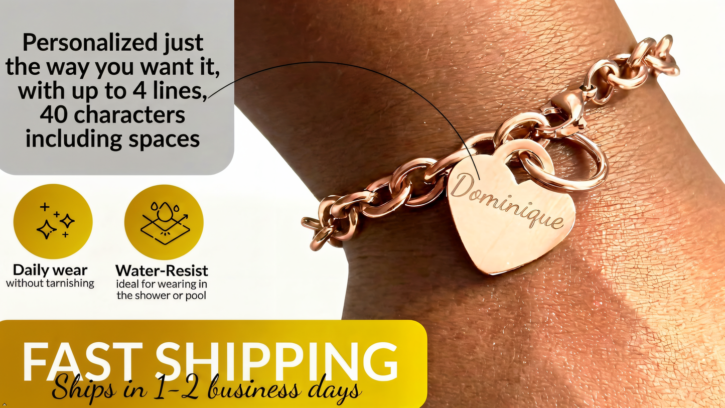 Personalized 18K Rose Gold PVD Stainless Steel Heart Bracelet