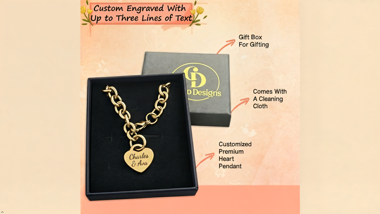 Personalized 18K Gold PVD Stainless Steel Heart Necklace