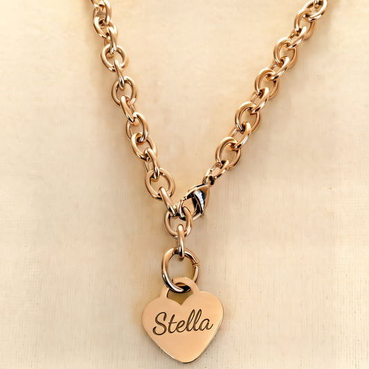 Personalized 18K Rose Gold PVD Stainless Steel Heart Necklace