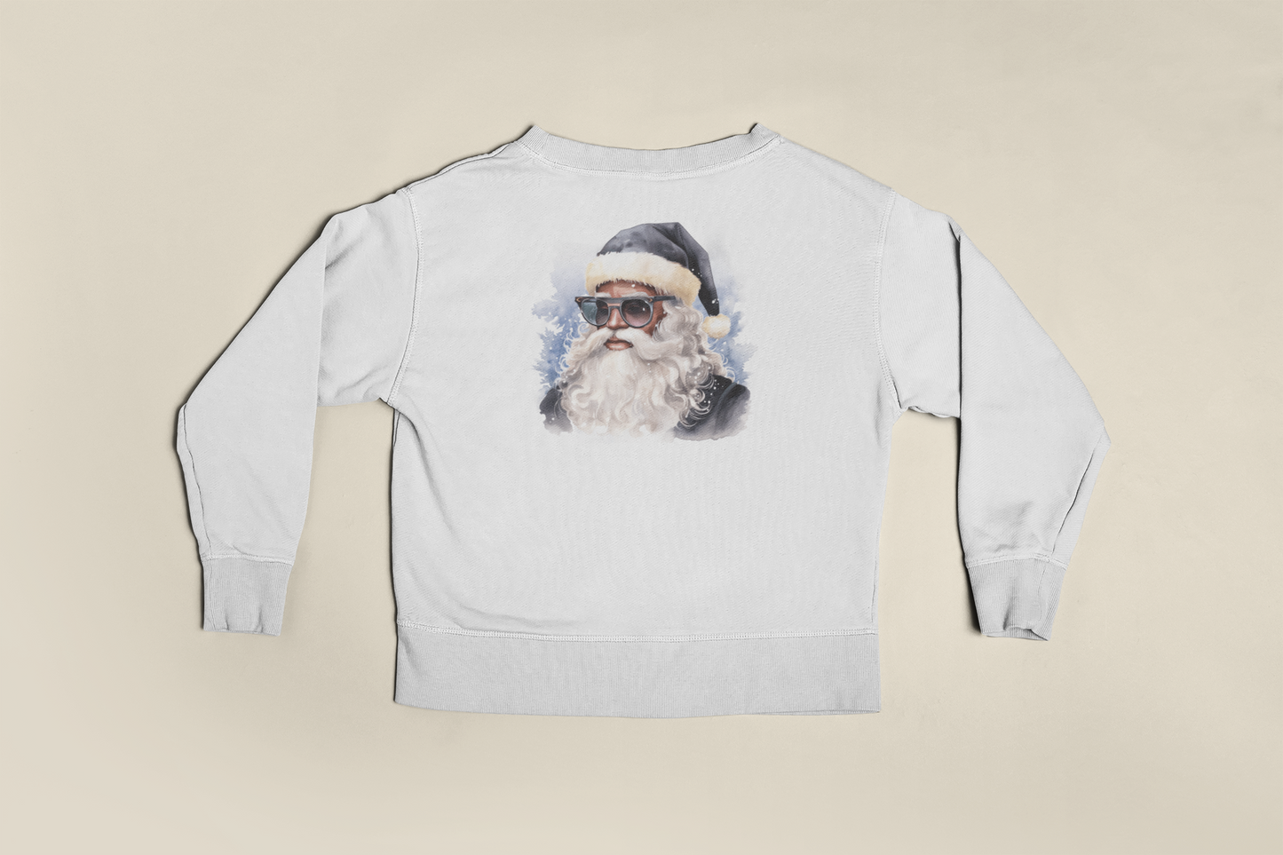 Youth Blue Hat Sunglasses Black Santa Crewneck Sweatshirt
