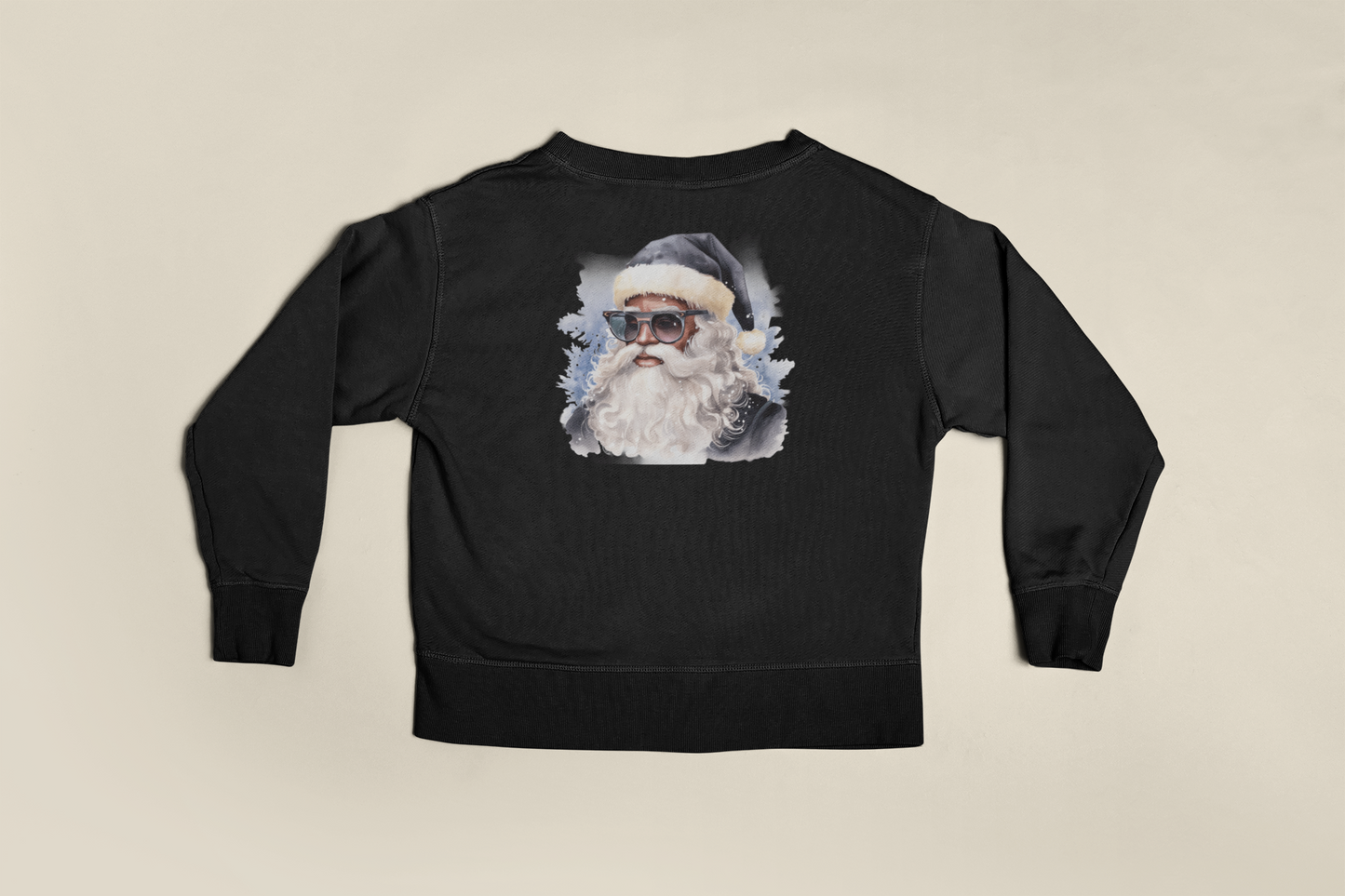 Youth Blue Hat Sunglasses Black Santa Crewneck Sweatshirt