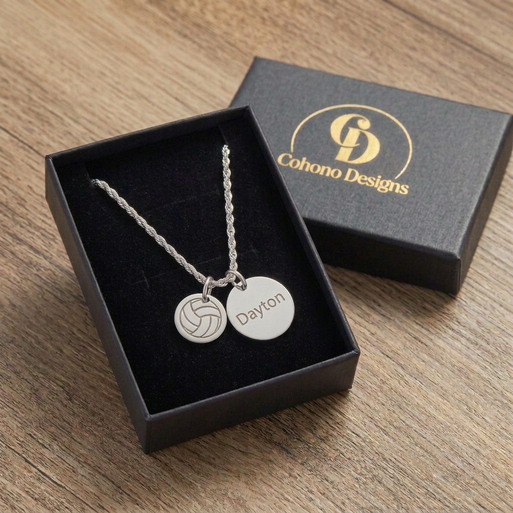 Personalized Two-Charm Volleyball Necklace | Stainless Steel & 18K Gold PVD