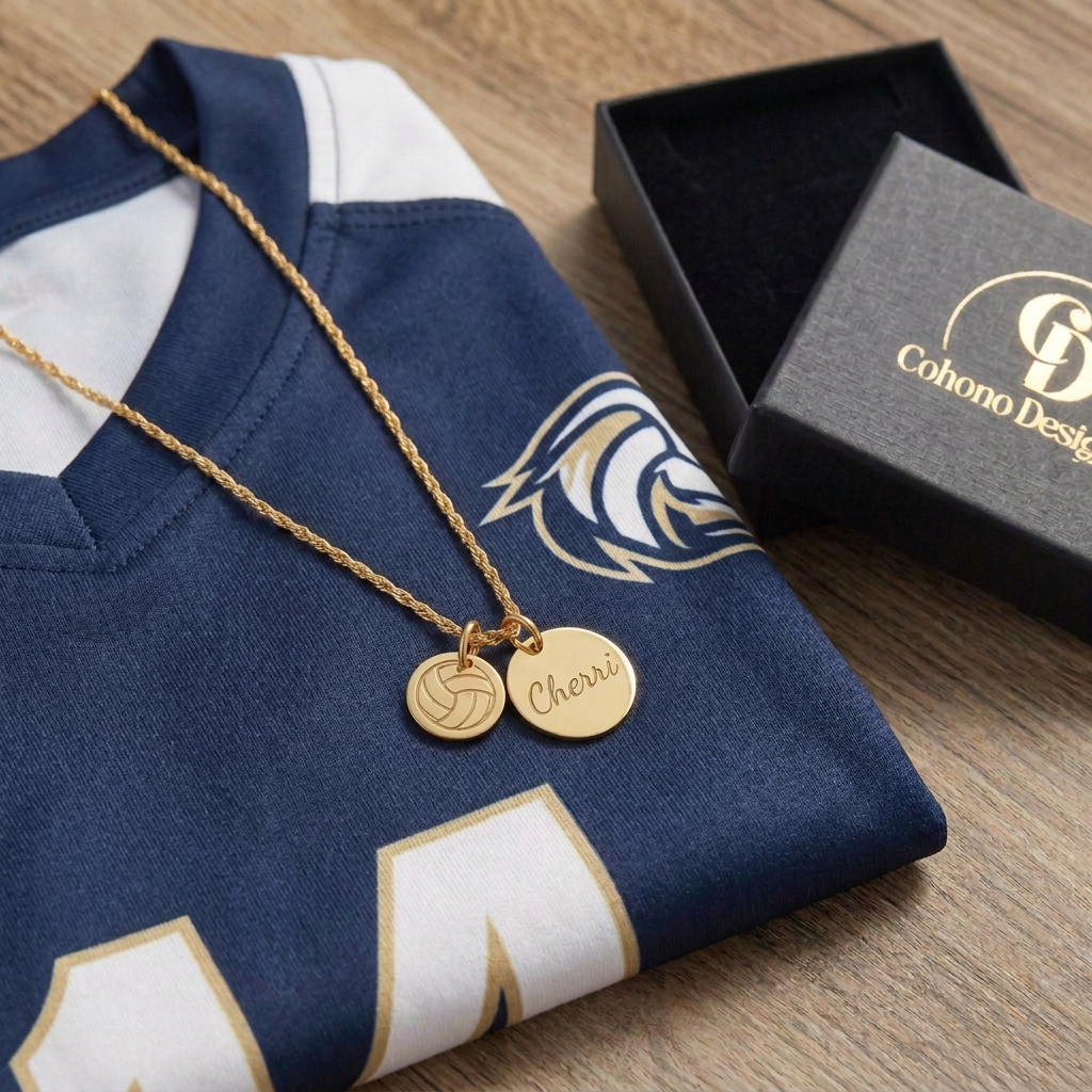 Personalized Two-Charm Volleyball Necklace | Stainless Steel & 18K Gold PVD