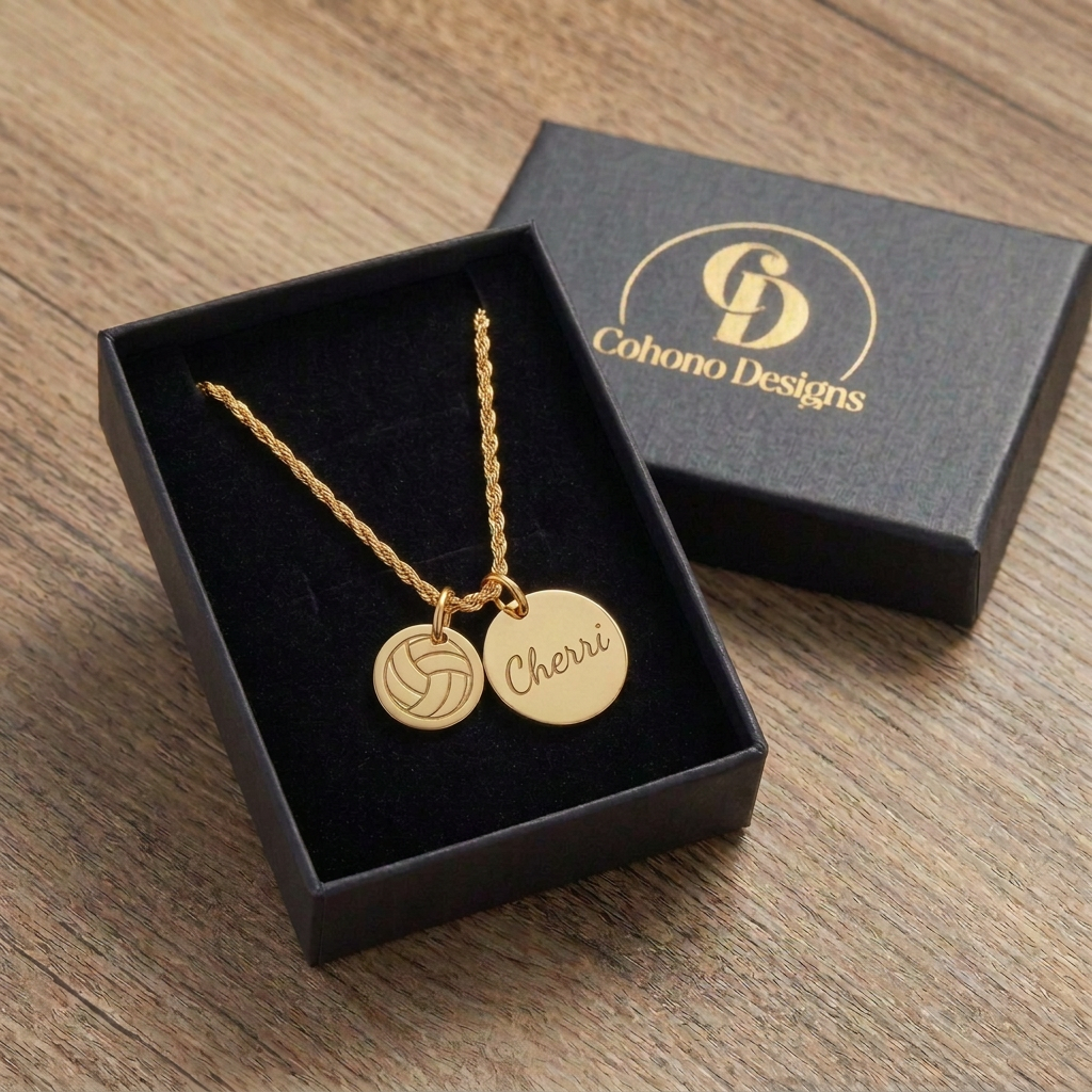 Personalized Two-Charm Volleyball Necklace | Stainless Steel & 18K Gold PVD