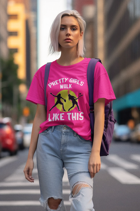 Pretty Girls Walk Softball Adult Unisex t-shirt