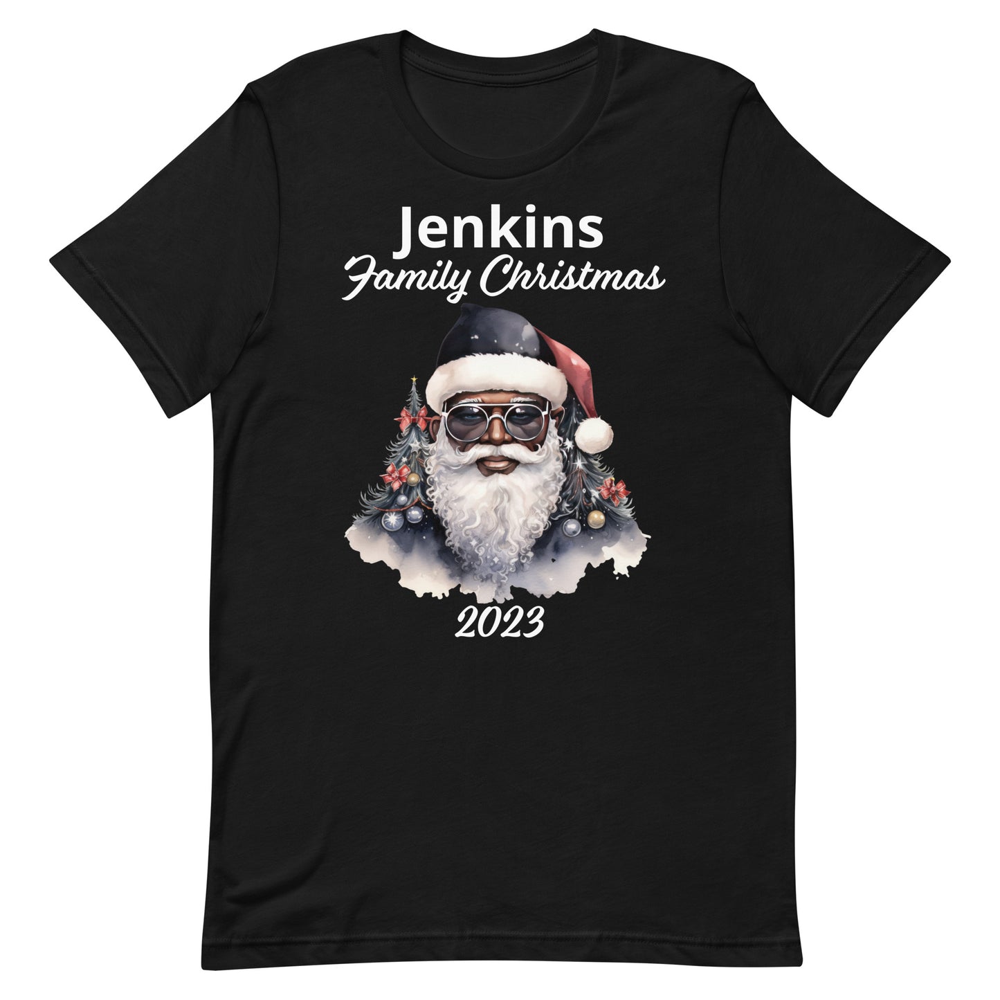 Personalized Santa with a Black Hat Family Christmas Unisex t-shirt